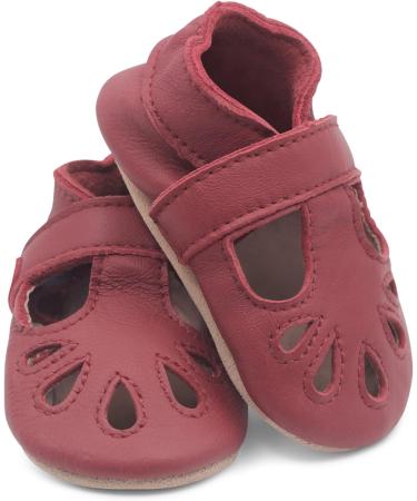 Dotty Fish Soft Leather Baby Shoes | Classic T-Bar Style for Girls | Non-Slip Suede Soles | 0-6 Months to 2-3 Years | Red - Buy Online on GoSupps.com