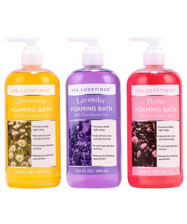Bubble Bath, Spa Luxetique Foaming Bath with Pure Epsom Salt, Chamomile Rose and Lavender Scent Bath Set, Christmas Gifts for Women for Men 3 Pack 49.8 fl oz