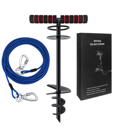 Sliridog 9.2 m long cable and stake for dogs robust dog anchor for large dogs up to 86 kg premium dog pile for courtyard camping or on the beach outdoor (9.2 m cable and stake black) 30ft cable and stake black