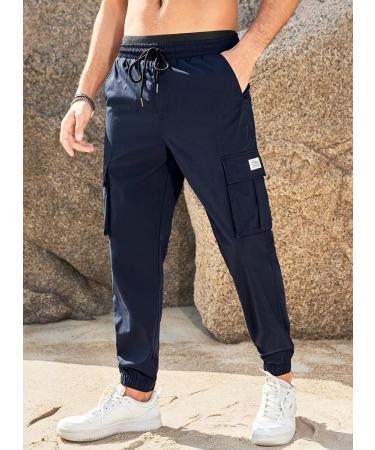 Elegancity Men's Cargo Jogger Work Pants with Drawstring - Regular Fit, Sweatpants Sports Bottoms with Pockets (Size 40, A-blue) - Buy Online on GoSupps.com