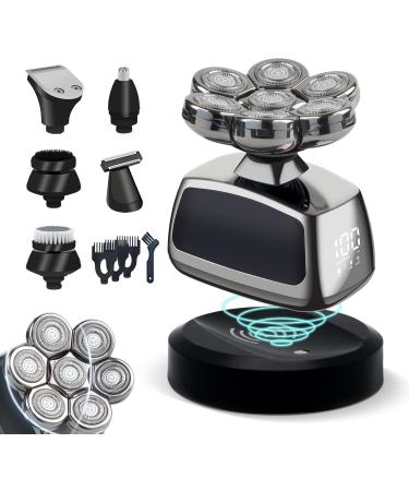 Qhecomce Head Shavers for Men 6-in-1 Elctric Razor for Bald Men 7D Wet/Dry Cordless Men's Electric Shaver Waterproof Grooming Kit - Wireless and Type-C Charging (Black&Silver) - Buy Online on GoSupps.com