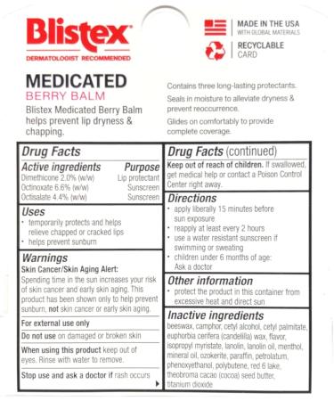 Blistex Medicated Berry Balm SPF 15 0.15 oz (Pack of 11) - Buy Online on GoSupps.com