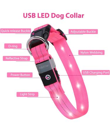 PCEOTLLAR Luminous Dog Collar - Adjustable LED Light Reflective Band for Small Medium & Large Dogs - Pink XS (25-32cm) - Buy Online on GoSupps.com