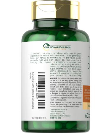 Carlyle Turmeric Curcumin 550mg | 60 Vegetarian Capsules | CurcuWin Extract Complex | Non-GMO & Gluten Free Supplement - Buy Online on GoSupps.com
