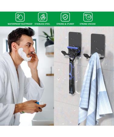 Boxing Razor Bracket Shower Hook Set - 2 Pieces Self-Adhesive Stainless Steel Multi-Purpose Towel Holder for Bathroom Bedroom & Kitchen - No Drilling Black - Buy Online on GoSupps.com