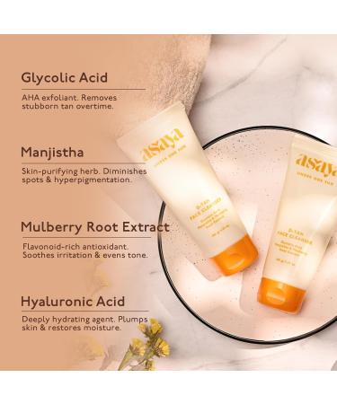 Asaya Detan Face Wash | Glycolic Acid Berry Extract & Manjistha | Tan Removal Face Cleanser for Men & Women | Normal Combination or Oily Skin | Gently Exfoliates & Evens Tone | Soap Free | 100 ml - Buy Online on GoSupps.com