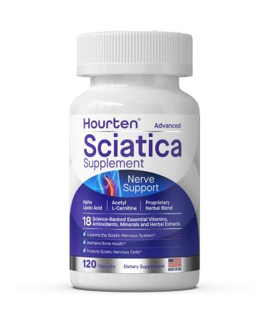 Hourten Advanced Sciatic Nerve Support Relief: Alpha Lipoic Acid - 18 in 1 Sciatica Supplements - Vitamin B Complex - Made in USA (120 Capsules)