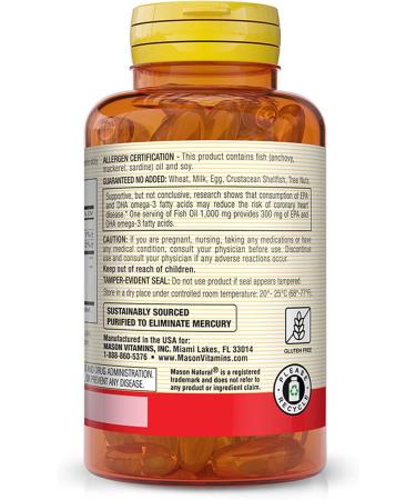 MASON NATURAL No Burp Fish Oil 1000 mg Omega-3 300 mg 100 Softgels - Buy Online on GoSupps.com