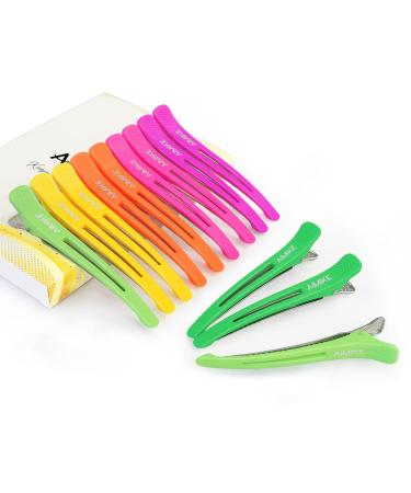 Neon Hair Clips, AIMIKE 12 Pcs Salon Hair Clips for Styling Sectioning, Duck Billed Hair Roller Clips, Professional Hair Styling Clips Sectioning, Hair Cutting Clips for Women, Hairdresser - 4.3” Long 12 Neon Hair Clips