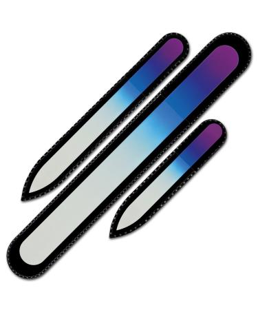 Nail Files - Mont Bleu Gift Set of 3 Crystal Nail Files in Pouch - Rainbow Colors - Genuine Czech Tempered Glass - Gifts for her - Best Glass Nail Files Kit for Natural Nails Magenta Blue