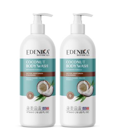 Coconut Body Wash Cleans Softens & Nourishes Ultra Moisturizing Shower Gel for Dry and Sensitive Skin Women & Men Organic & Natural 16 fl oz 2-Pack Coconut 16 Fl Oz (Pack of 2)