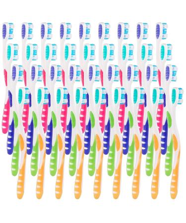 Newgen Medicals Hand toothbrush: 36-pack branded toothbrushes with tongue cleaners hard 4 colors (branded handwear dental care brush travel)