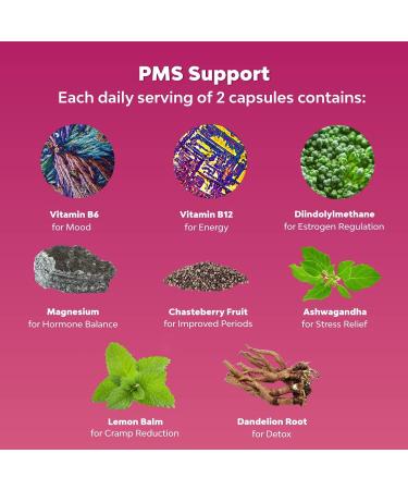 PMS Relief Vitamins for Women - Herbal Supplement for Stress Relief & Hormone Balance with Vite x, Chasteberry, Dong Quai & Black Cohosh - Buy Online on GoSupps.com