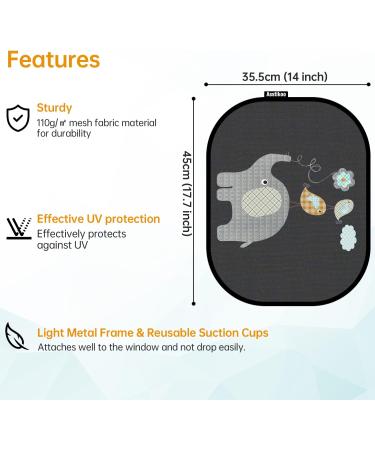 Asstikoo Car Window Shades for Baby - UV Protection Sun Visor with Cute Animal Motifs 45 x 35.5 cm - Set of 2 - Buy Online on GoSupps.com
