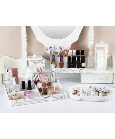 Lewondr Marble White Makeup Organizer - 12 Lipstick Slots, 4 Compartments Cosmetic Storage Display Case with Gold-Stamped Edges - Ideal for Lipsticks, Brushes - 8.5x4.7 Inches - Buy Online on GoSupps.com