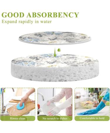 3-Pack Cleaning Kitchen Sponges Oval Vintage Ink Flower Kitchen Cellulose Dishwashing Wood Pulp Cotton - Buy Online on GoSupps.com