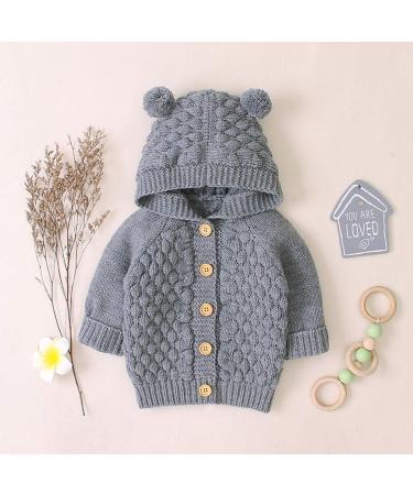 Puseky Baby Knit Sweater Hooded Ears Cardigan Coat 6-12 Months Grey - Buy Online on GoSupps.com