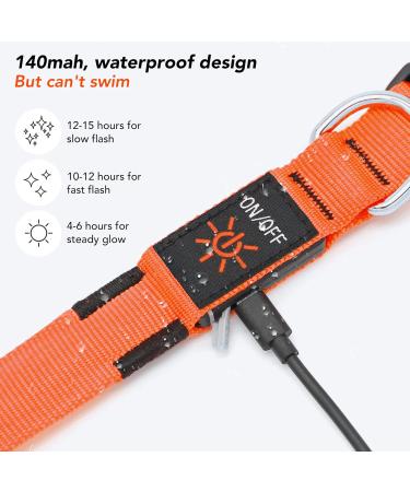 KOSKILL LED Dog Collar - Waterproof & Adjustable Bright Light Collar for Medium & Large Dogs (Orange L) - Rowable USB Rechargeable - Buy Online on GoSupps.com