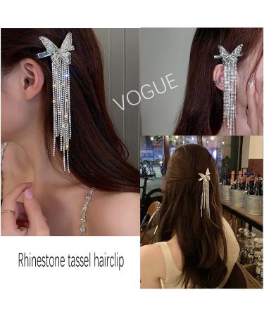 TseenYi Butterfly Rhinestone Tassel Hair Clip Silver Butterfly Barrette Crystal Long Tassel Hairpin Clip Shiny Cz Wedding Barrettes Bridal Decorate Hair Accessories for Women and Girls - Buy Online on GoSupps.com