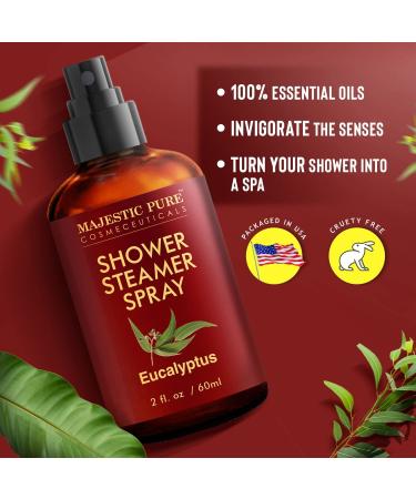 MAJESTIC PURE Eucalyptus Shower Steamer Spray - 100% Pure Essential Oil Mist - Aromatherapy Spa Room Spray - 2fl oz - Buy Online on GoSupps.com