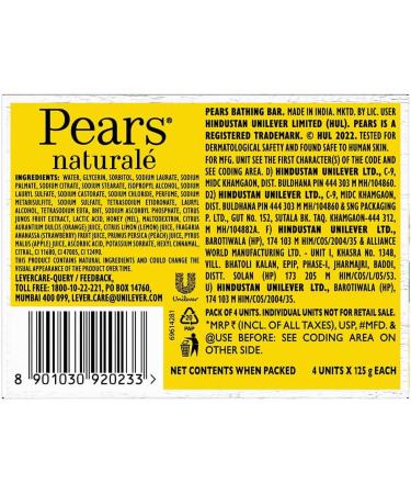 Pears Naturale Vitamin C Bathing Bar 4x125g - Refreshing & Radiant Skin | 100% Natural Ingredients - Buy Online on GoSupps.com