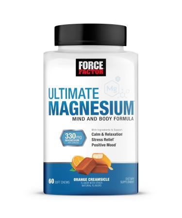 Force Factor Ultimate Magnesium Supplement Magnesium for Sleep Stress Relief Calm and Relaxation Magnesium Chewable Vegan Gluten Free & Non-GMO Orange Creamsicle Flavor 60 Soft Chews