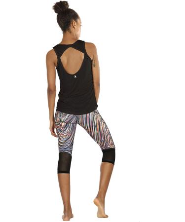 icyzone Open Back Yoga Tank Top - Medium Black/Golden Brown | Women's Racerback Activewear - Buy Online on GoSupps.com