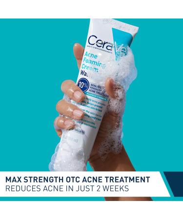 CeraVe Acne Foaming Cream Wash - 10% Benzoyl Peroxide Acne Cleanser Hyaluronic Acid & Niacinamide | Treats Pimples Blackheads & Body Acne - 5 Oz - Buy Online on GoSupps.com