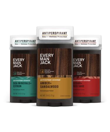 Every Man Jack Men s Antiperspirant Deodorant Variety Set - Stay Fresh with Antiperspirant Men s Deodorant - Odor Crushing Long Lasting Plant-Based and No Harsh Chemicals - 73g - 3 Pack Assorted