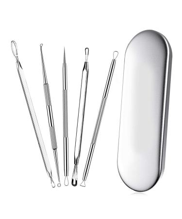 Blackhead remover Acne treatment Pimple Popper Face Skin Care Kit Professional Comedone Blemish Zit Whitehead Scar Extractor 5 Piece Surgical Grade Stainless Steel Tools & Travel Case (silver) - Buy Online on GoSupps.com