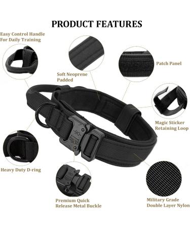 Tactical Dog Collar with Handle - Adjustable Military Training Collar for XL Black Medium Large Dogs - Buy Online on GoSupps.com
