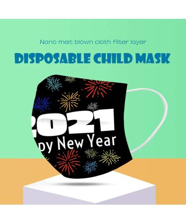 2021 Happy New Years Print Adult Disposable Christmas Facemask 3Ply Breathable Cloth Face_Masks 50PCS - Fits Men and Women - Buy Online on GoSupps.com
