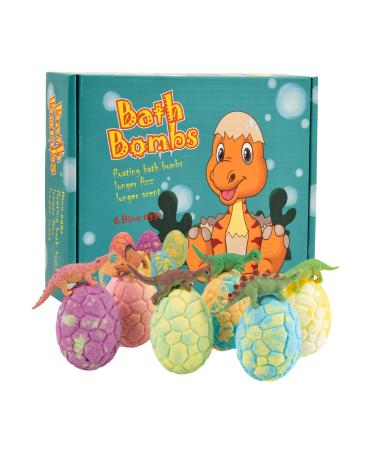 Pagezol 6PCS Large Bath Bombs for Kids with Surprise Dinosaurs Toys Inside Natural Bath Bombs Gift Set Handmade Spa Colorful Fizzy Bubble Bath Bombs Birthday Christmas Easter Gift for Girls Boys
