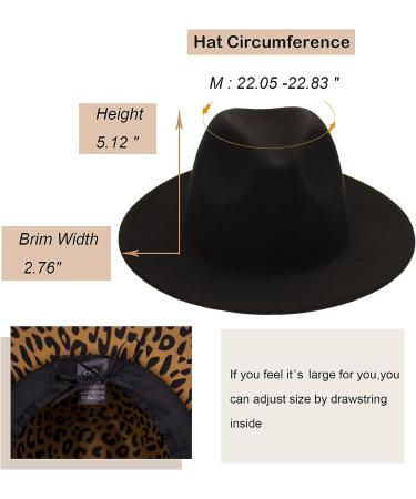 UTOWO Two-Tone Felt Fedora Panama Hat for Women Men - Wide Brim Black & Leopard Patchwork Jazz Cap - 7 1/4 Size - Buy Online on GoSupps.com