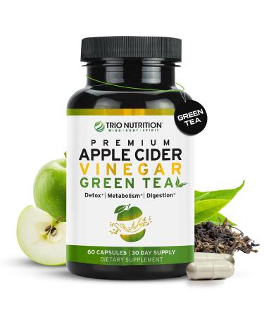 TRIO NUTRITION Apple Cider Vinegar Capsules with Green Tea - Natural Sugar Free Apple Cider Vinegar Pills with The Mother for Body Cleanse Immune Weight Management & Metabolism Booster* Apple Cider Vinegar and Green Tea