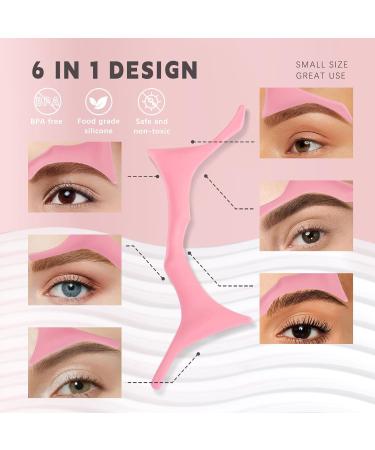 Silicone Eyebrow Stencils - 6 in 1 Reusable Templates for Easy Brow Stamp & Eye Makeup - Perfect for Beginners - Pink - Buy Online on GoSupps.com
