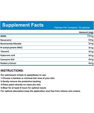 NAD+ Patches | Anti-Aging and Wellness Support | 5X Stronger Formula | NMNH Resveratrol Hyaluronic Acid Coq10 l Premium 8-Hour Time-Release Patch for Enhanced Absorption - Buy Online on GoSupps.com