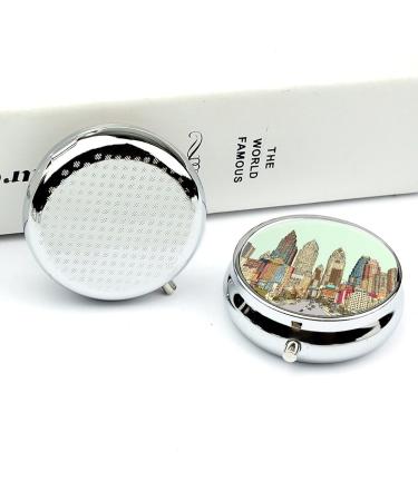 Round Pill Box - Austin Texas Print | 3 Compartment Metal Pill Organizer | Portable Decorative Pocket Case - Buy Online on GoSupps.com