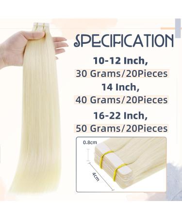 RUNATURE Platinum Blonde Tape Hair Extensions - 24 Inch Remy Human Hair, 50g, Straight, #60 - Buy Online on GoSupps.com