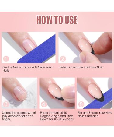 Zahrvia Press on Nail Geln gel - Salon Acrylic Natural Collection Medium Length Square Art Nails 30 Artificial Nails Nail Files Glue Pads & Manicure Sticks - SD-Black French Nail - Buy Online on GoSupps.com