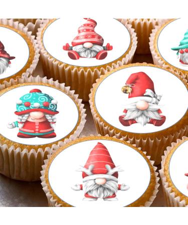 24 edible PRE CUT Christmas Gnome Gnomes kids childrens party decoration cupcake toppers on wafer rice paper