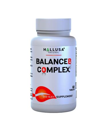 Hallusa Natural Vitamin B Complex with Biotin B12 B6 B5 B3 B2 Energy Metabolism & Hair Support 60 Tablets Daily B-Complex Supplement with Folic Acid Inositol & Choline