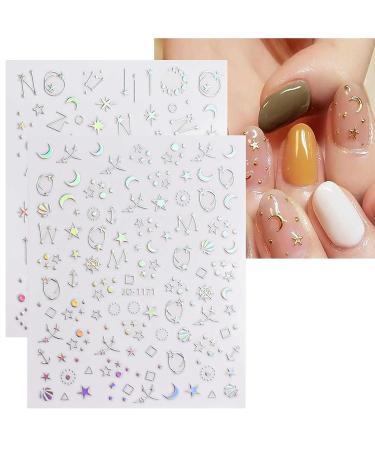 Aurora Holographic Nail Art Stickers - 9 Sheets, Self-Adhesive Pegatinas U as, Stars Moon Glitter Nail Supplies for Nail Design - Buy Online on GoSupps.com