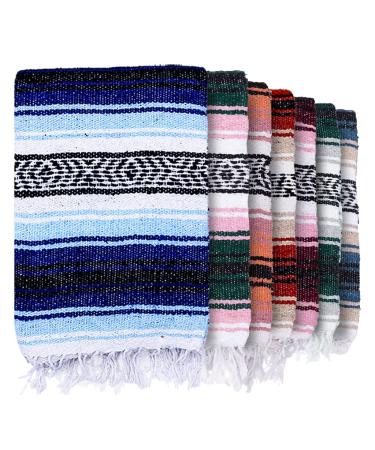 Craft & Kin Handcrafted Mexican Blanket, Serape Blanket, Mexican Blankets and Throws, Authentic Mexican Blankets, Yoga Blanket, Falsa Blanket, Outdoor Blanket, Beach Blanket, Maya Blue, 50x70 inches