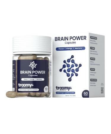 Troomy Brain Power - Focus and Memory Supplement for Brain | Citicoline Lion's Mane Cordyceps | Enhance Brain Function and Memory | - 60 Capsules