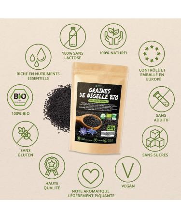 DETOX ORGANICA Graine de Nigelle - 250g de Graine de Nigelle Bio - Cumin Noir - Graines de Nigelle d'Egypte - V ritable Cumin Noir Alimentaire Certifi Pur et d'Agriculture Biologique (250g) - Buy Online on GoSupps.com