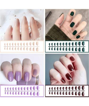 EBANKU 960 Colorful Short False Nails Full Cover Coffin Press on Nails Set with Nail File and Stick - Natural Fake Nails for Women Girls - Buy Online on GoSupps.com