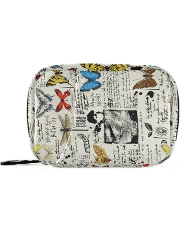 Pfrewn Pill Organizer Case 7 Day Colorful Butterflies Ink Spots Sketches Handwritten Travel Pill Box with Zipper Portable Small Weekly Vitamin Medicine Supplement Holder Pouch Bag