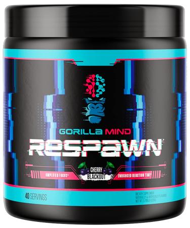Gorilla Mind Respawn (Cherry Blackout) - Advanced Gaming Supplement for Amplified Focus Enhanced Reaction Time and Clean Energy (40 Servings)