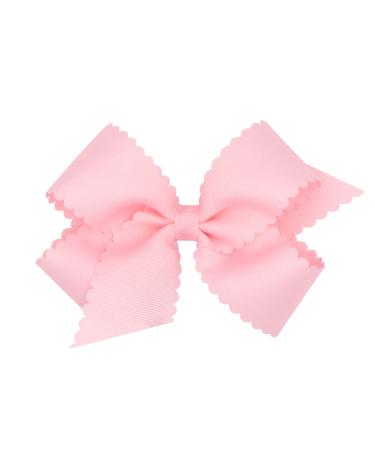 Wee Ones Girls' Classic Grosgrain Hair Bow with Scalloped Edges and Plain Wrap Center on a WeeStay Hair Clip  Medium  Light Pink Light Pink Medium
